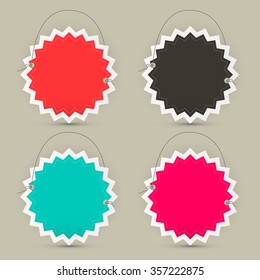 Vector Empty Paper Toothed Star Shaped Labels - Tags or Stickers Set