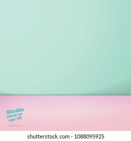 Vector of Empty pastel green and pink two tone color studio room background ,Template mock up for display of product,summer backdrop.