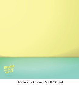 Vector of Empty pastel green and yellow two tone color studio room background ,Template mock up for display of product,summer backdrop