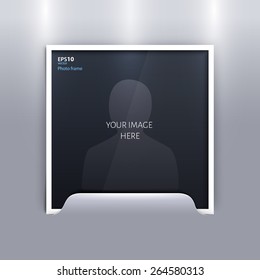 Vector empty photo frame on grey background.