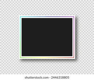 Vector marco de fotos vacío. Maqueta realista con línea multicolor y sombra aislada sobre fondo transparente.