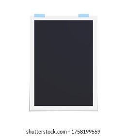 Vector empty photo frame with scotch tape isolated on white background. Vertical shaped card