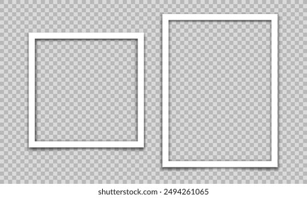 Vector empty photo frames with shadow isolated on transparent background. Template mockup photo design.