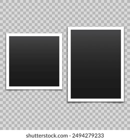 Vector empty photo frames with shadow isolated on transparent background. Template mockup photo design.