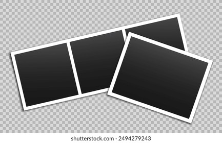 Vector empty photo frames with shadow isolated on transparent background. Template mockup photo design.