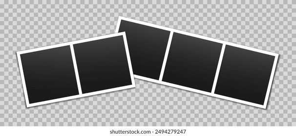 Vector empty photo frames with shadow isolated on transparent background. Template mockup photo design.