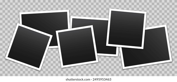 Vector empty photo frames with shadow isolated on transparent background. Template mockup photo design.