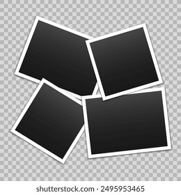 Vector empty photo frames with shadow isolated on transparent background. Template mockup photo design.