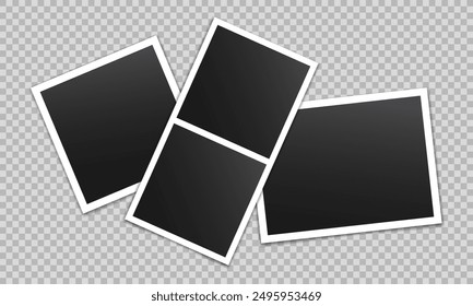 Vector empty photo frames with shadow isolated on transparent background. Template mockup photo design.