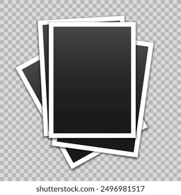 Vector empty photo frames with shadow isolated on transparent background. Template mockup photo design.