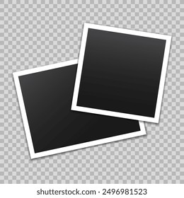 Vector empty photo frames with shadow isolated on transparent background. Template mockup photo design.