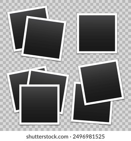 Vector empty photo frames with shadow isolated on transparent background. Template mockup photo design.