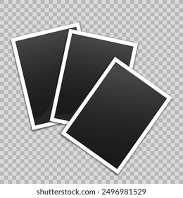 Vector empty photo frames with shadow isolated on transparent background. Template mockup photo design.