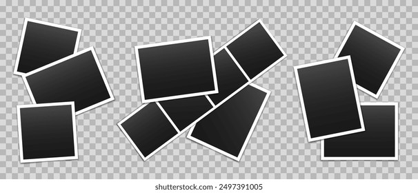 Vector empty photo frames with shadow isolated on transparent background. Template mockup photo design.