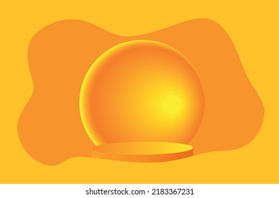 vector empty podium for product presentation. orange podium with a 3d ball on the background