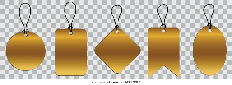 Vector empty price tags. Gold price tags png. Template of price tags, labels, tags png. Paper discounts on an isolated transparent background.