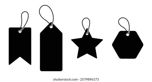 Vector empty price tags icons. Template of price tags, labels, tags. Black price tag icon for retail, promotions, and shopping deals.