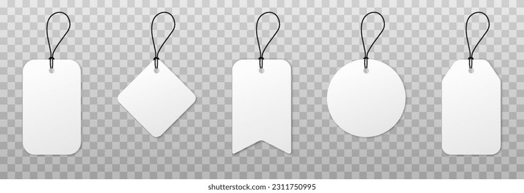 Vector empty price tags. White price tags png. Template of price tags, labels, tags png. Paper discounts on an isolated transparent background.