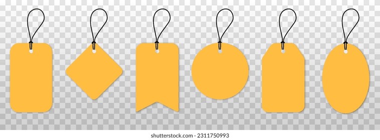 Vector empty price tags. Yellow price tags png. Template of price tags, labels, tags png. Paper discounts on an isolated transparent background.