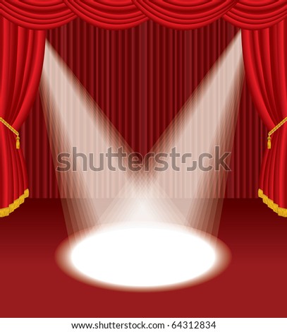 vector empty red stage with two spotlights, eps 10 file