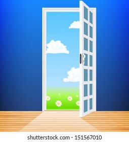 Vector empty room with opened door