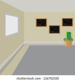Vector empty room with vase ornament and wood frame boards decorated.