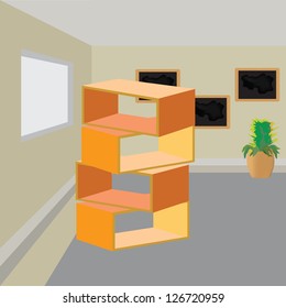 Vector empty room with vase ornament and wood frame boards decorated.