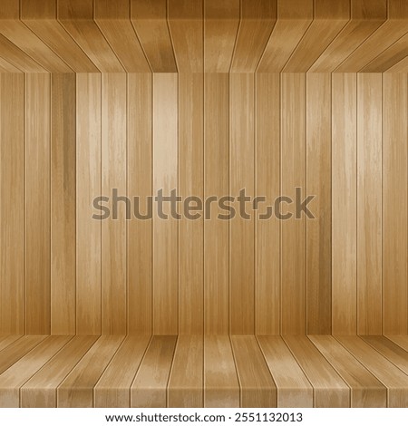 Vector empty room with wooden wall, floor and ceiling. Realistic brown planks wall panel and floor. Minimal 3d scene for organic product mockup, natural eco wood interior background.