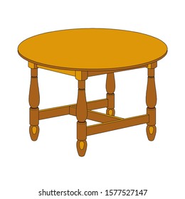 Vector Empty Round Wood Table Isolated on White Background