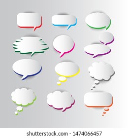 Vector Empty Speech bubbles set with black halftone shadows for text communication.Vector illustration, vintage design, pop art style