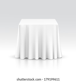 Vector Empty Square Table with Tablecloth Isolated on White Background