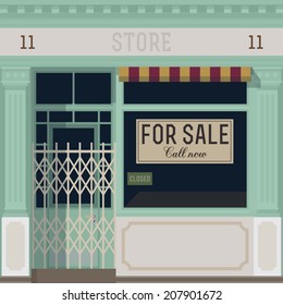 Vector empty store for sale detailed facade background