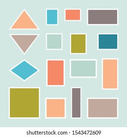 Vector Empty Template Blank  Postage Stamps. Paper Mark Symbol of Delivery Correspondence. 