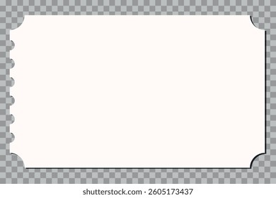 Vector empty ticket template. Isolated modern coupon mockup for travelling, movie, theater, airplane. Blank white tickets, icon. Concert, festival, event admit layouts.