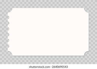 Vector empty ticket template. Isolated modern coupon mockup for travelling, movie, theater, airplane. Blank white tickets, icon. Concert, festival, event admit layouts.