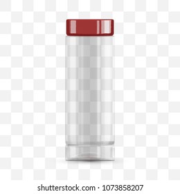 Vector Empty Transparent Glass Jar Bottle For Water And Juice. Template Mockup.  Plastic Bottle