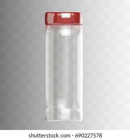 Vector Empty  Transparent Glass Jar Bottle For Water And Juice. Template Mockup.