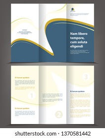 Vector empty trifold brochure blue 
mustard yellow print template design