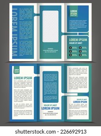 Vector empty trifold brochure blue design print template