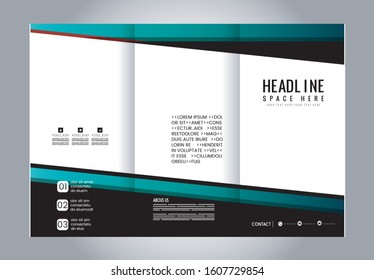 Vector empty tri-fold brochure print template design, trifold bright booklet or flyer
