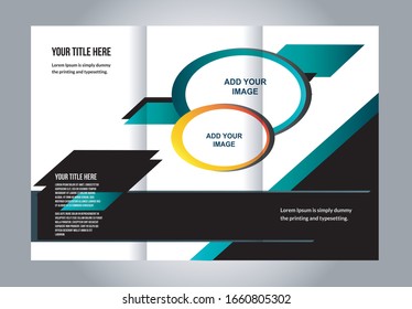 Vector empty tri-fold brochure print template design, trifold bright violet booklet or flyer
