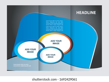 Vector empty tri-fold brochure print template design, trifold bright booklet or flyer
