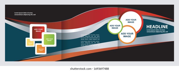 Vektorillustration mit leerem Dreifach-Faltblatt-Design, dreifachem Büchlein oder Flyer
