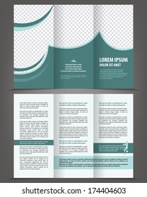 Vector empty trifold brochure print template design with blue and celadon elements