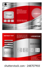 Vector empty trifold brochure print template design with red color elements 