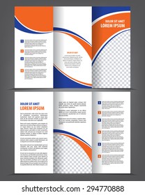 Vector empty tri-fold brochure print template design, trifold bright booklet or flayer