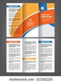 Vector empty tri-fold brochure print template design, trifold bright booklet or flyer