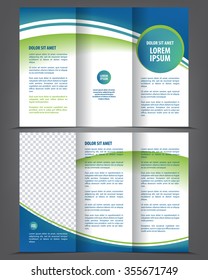 Vector empty tri-fold brochure print template design, trifold bright booklet or flayer