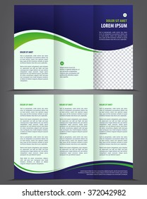 Vector empty tri-fold brochure print template design, trifold bright violet booklet or flyer