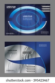 Vector empty tri-fold brochure print template design, trifold bright violet booklet or flyer
